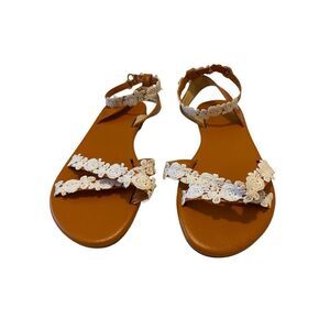 Floral Flat Sandals Ankle Strap Sz 9 Beach Bohemian Summer Boho Vacation Coast
